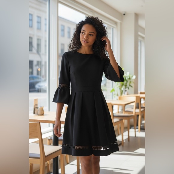 Eliza J Dresses & Skirts - Eliza J Black Fit-and-Flare Dress with Fluted Sleeves